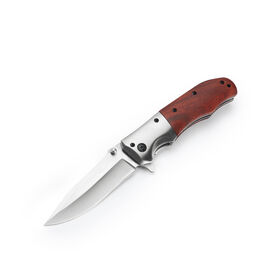 Laser Engraved Red Sandal Wood Stainless Steel Outdoor Folding Pocket Knife with Belt Clip