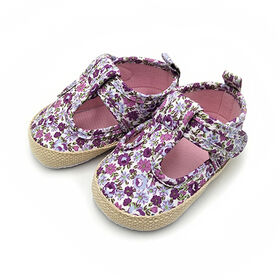 Sepatu bayi, sepatu balita, sepatu bayi baru lahir, terbuat dari kain bunga dan jerami, sol lembut, ukuran 11-14 cm