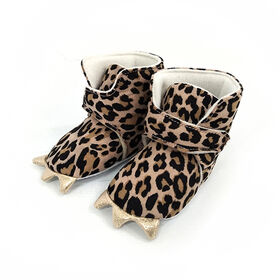 Bottes bébé OEM en daim léopard, griffes 3D pour l'intérieur, design cartoon, OEM bienvenu