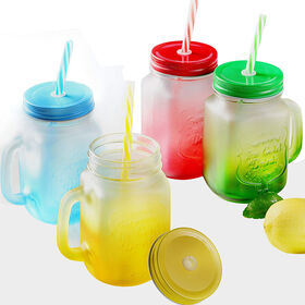 6 Pack 16 Oz. Mason Jar Mugs with Handle, Tin Lid and Plastic Straws - Old  Fashion Drinking Glasses for Party or Daily Use - China Mason Jars with Lids  and Straws