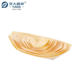 E100% Compostable Wooden Disposable Boat Food Tray Plate Pine Aspen Oval Container 6.5 Inch