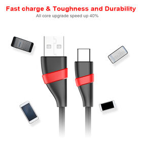 Cable de carga USB 3.0 Tipo C a A macho, cubierta de nailon trenzado rojo antienredos