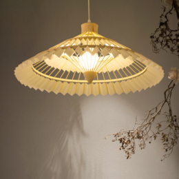 Chinese Simple Pleated Rice Paper Cone Shade Pendant Light - China