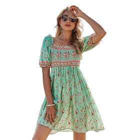 Robe Maxi Bohème à Imprimé Floral - Manches Volantes, Boutons, Longue, Marque Blue Banana