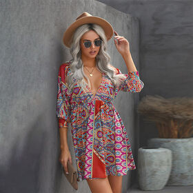 Robe boho chic femme longue avec volants à imprimé fleuri