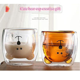 Sweet Coffee Cups Tea Milk Cute Bear Cat Panda Espresso Cups Mugs  Double-Walled Insulated Glasses Birthday Gifts(White Bear) 