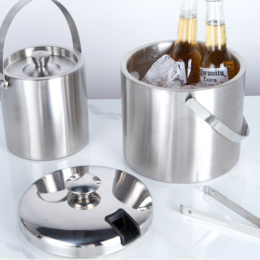 Stainless Steel Ice Cube Container Double Walled 1.3L Ice Bucket Container  with Tongs Lid and One Small Metal Ice Scoop