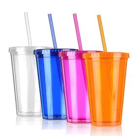14 oz. Bulk 60 Ct. Trophy Reusable Plastic Cups with Lids & Straws