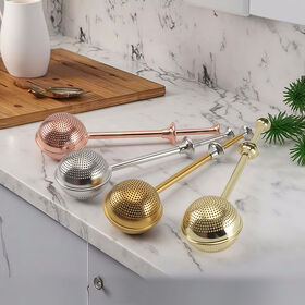 Ball Shape Stainless Steel Strainer Mesh Tea Infuser with Pushable Handle for Brewing Loose Leaf Tea