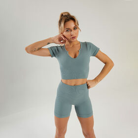 Novidades 2021: Conjunto de shorts de yoga de duas peças, justo, sem costura, roupa esportiva ativa