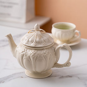 Juego de té de cerámica europea de 15 piezas, juego de café de China con  soporte de metal, pintura de flores de rosas blancas y rojas