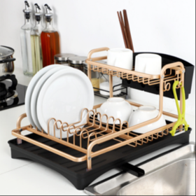 Aluminum Rose Gold Dish Rack with Removable Cutlery Holder Dish