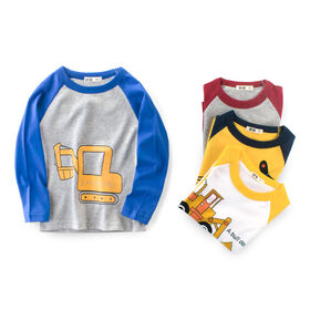 Vente en gros de nouveaux t-shirts à manches longues pour garçons avec impression de chiffres bicolores et motifs de dessins animés, pull en molleton