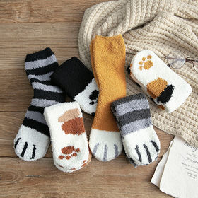 12pairs Winter Cat Claws Cute Thick Warm Sleep Floor Socks, Cat
