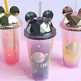 Ice Cup Creative Summer Ice Cup Double-layer with Straw with Cover Plastic  Water Cup Refrigeration Ice Cup for Hot Summer