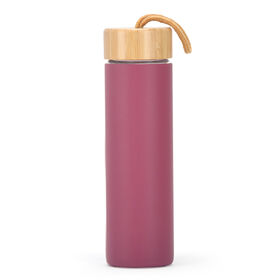 Botella de Agua de Vidrio de Borosilicato Irrompible de Pared Simple, Botella de Agua Portátil con Tapa de Bambú