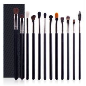 Ensemble de pinceaux de maquillage pour les yeux professionnels, 12 pièces, noir, avec boîte d'emballage cosmétique - Pinceaux ombre à paupières en gros