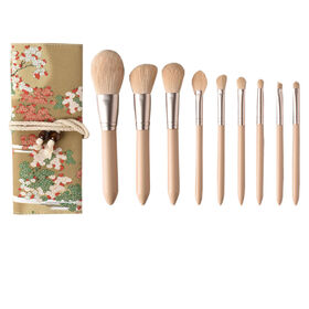 Cream Pink Makeup Brush Set 9Pcs Premium Synthetic Hair Powder Blush Cosmetic Brush with Makeup Bag