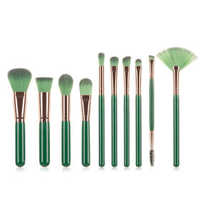 Green Make up Brush Sets Customize Logo High Quality Kabuki Mascara Eyelash Powder Facial Brushes
