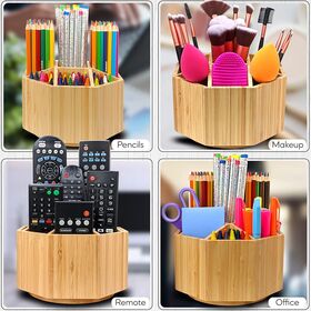 Bamboo Rotating Pencil Holder, Office Desk Art Supplies Organisers, Wooden  Desktop Pen Storage Box, Colored Pencil Caddy, 360 Degree Storage For Art B