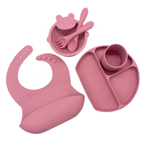 Conjunto de Louça de Silicone para Bebê: Prato, Colher, Garfo, Tigela, Copo. Fácil de Limpar, Macio, Pode Ir ao Micro-ondas, Barato. Ideal para Uso ao Ar Livre, Escola, Utensílios de Mesa.