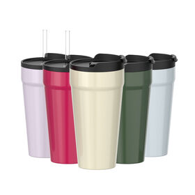 Novidade: Caneca térmica de viagem para carro, 440ml, parede dupla em aço inoxidável com tampa, atacado