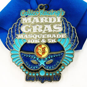 Glitzernde Sportmedaille für Calico Racing's Mardi Gras Masquerade 10k & 5k Lauf