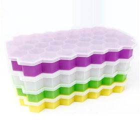 2Pk Soft Silicone Ice Cube Tray Removable Lid BPA Free Holds 24