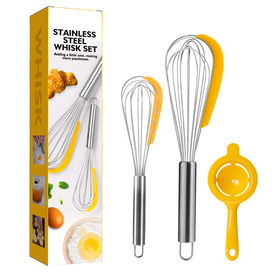 Whisk Egg Beater Mixer Stainless Steel Hand Blender Wire Kitchen Push Tool  Wisk