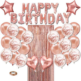 Conjunto de Decoração de Balões para Festa de Aniversário com 40 Peças - Kit de Banner de Balões para Festa de Aniversário com Tema Ouro Rosa