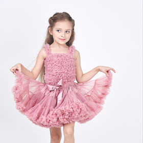 Ärmellose Prinzessinnenkleider für Mädchen, Babyartikel, Boutique Rosa Flauschiger Tüll-Tutu-Rock mit Schleife für Kinder