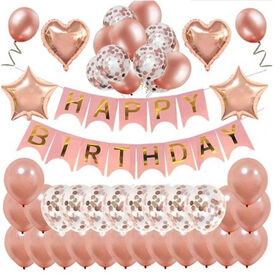 45 Pieces Rose Gold Birthday Foil and Latex Balloon Decorations Birthday Banner, Streamers