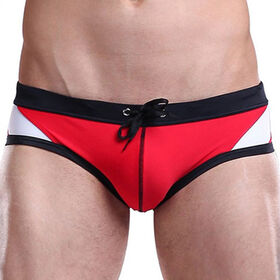 Celana renang pria model brief seksi, terbuat dari 80% nilon dan 20% spandeks, kain ramah lingkungan