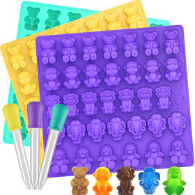 Gummy Bear Candy Molds Silicone, Gummy Molds with 2 Droppers, Non-stick  Silicone Candy Molds Including Mini Dinosaur, Bear Shape, Hearts and Mini