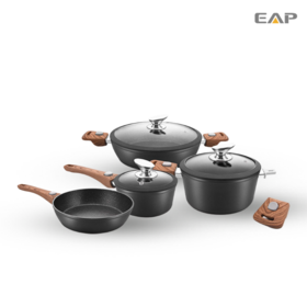 Casserole antiadhésive EAP Pot à sauce avec couvercle en verre Poêle à soupe noire