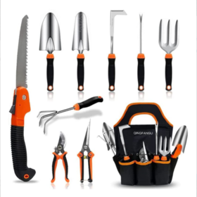 Ensemble d'outils de jardinage, Kit d'outils manuels de jardinage 11  pièces, avec étui de rangement, outil d'extérieur avec poignée ergonomique