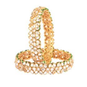 gold polish pair of bangles Gold tone bangles with pearl & gold balls golden bangles Indian wedding bangles South Indian style bangles