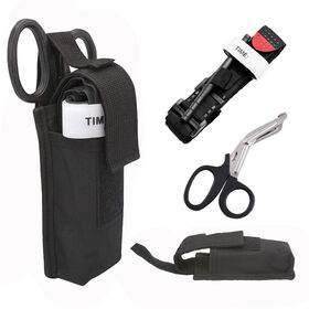 مجموعة الإسعافات الأولية مع عاصبة + مقص الصدمات وحامل العاصبة، مجموعة طبية تكتيكية للبقاء على قيد الحياة في حالات الصدمات