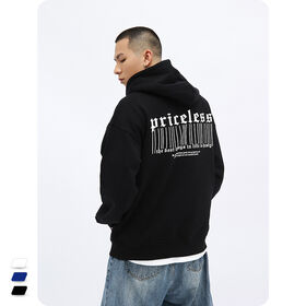 Sweat à Capuche Homme Automne avec Code-Barres Imprimé, Sweat-Shirt à Capuche Ample et Lourd, Pull-Over Homme en Coton