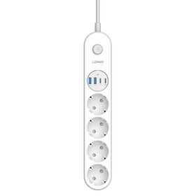 شريط الطاقة LDNIO SE1-C مع واقي من زيادة التيار ، 4 منافذ تيار متردد و 4 منافذ شحن USB (إجمالي 6.4 أمبير) ، سلك تمديد 1.5 متر ، USB للمكتب