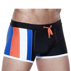 سروال سباحة بوكسر مقاوم للماء للرجال، ملابس سباحة رجالية برباط