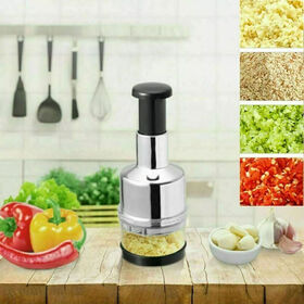 Picador Manual de Aço Inoxidável com Botão de Pressão para Misturar e Triturar - Triturador de Alimentos Multifuncional