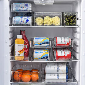 Refrigerator Storage Box, Transparent Double Layer Rolling Drink Holder Can Storage Rack