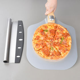 OUII Pizza Peel Aluminum Metal Pizza Paddle - 12 x 14 inch. Pizza Cutter Rocker 14'' Blade Pizza Spatula for Pizza Stone, Pizza Oven Accessories.