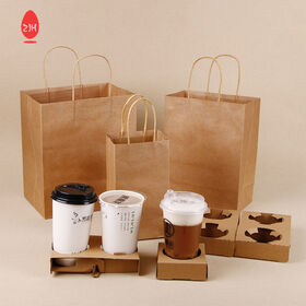 Customized Disposable Kraft Tea Coffee Carrier Paper Cup Holder With H –  Fastfoodpak