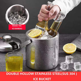 Stainless Steel Ice Cube Container Double Walled 1.3L Ice Bucket Container  with Tongs Lid and One Small Metal Ice Scoop