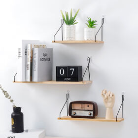 Simple wooden wall rack room decoration storage rack solid wood one word partition wall rack
