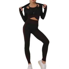 2 Piece Tracksuit Set Long Sleeve Closed Neck Zipper Crop Top and High Waist Leggings