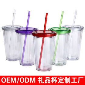 Factory custom PS 8oz 12oz 16oz clear plastic tumbler cups with lid and straw