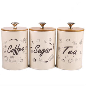 Tabletops Gallery Royal Minimalist Style Canisters Set of 3 Adorned with Sugar, Tea, and Coffee, Blue